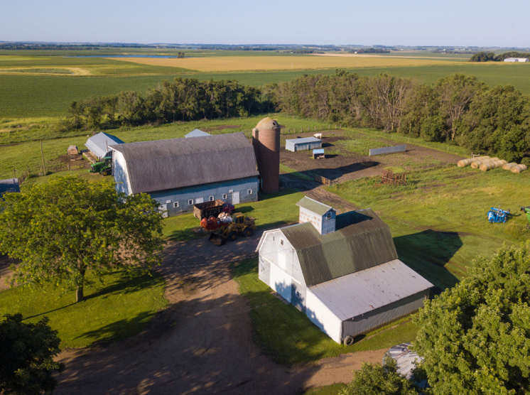 aerial shot of a farm